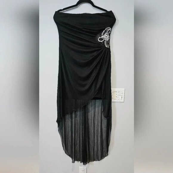 Black Jeweled Elegant Evening Mini Dress with train attached - Picture 6 of 6